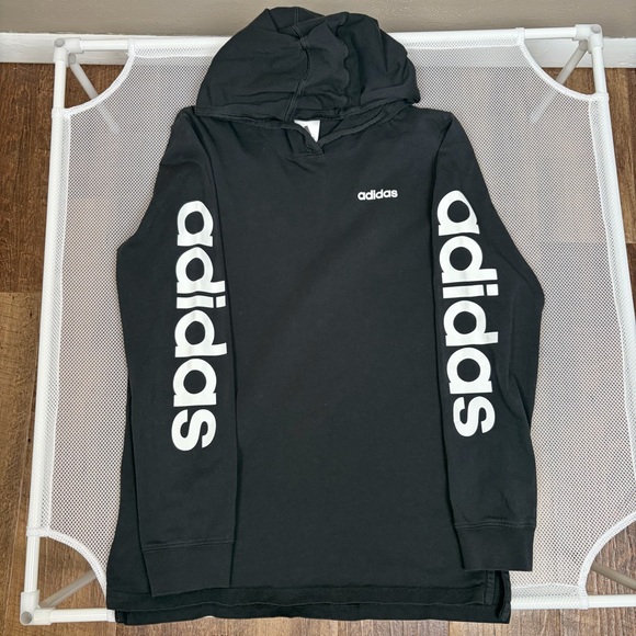 Adidas Boys Hooded Long Sleeve Tee 100% Cotton Black Logo Youth Size M (10/12) - Picture 11 of 14